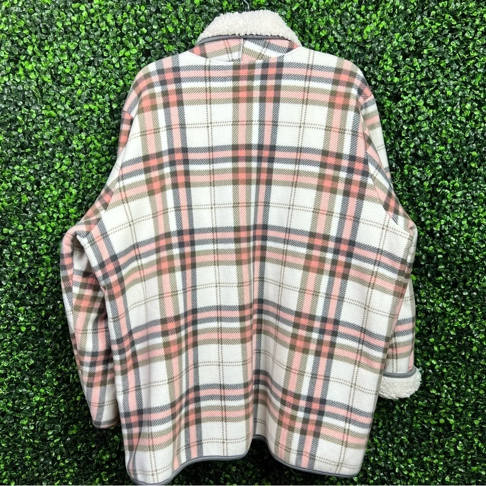 SABRINA LAUREN NEW YORK | Plaid & Faux Sherpa Wrap Coat (Cream/Pink/Grey) - Picture 6 of 7